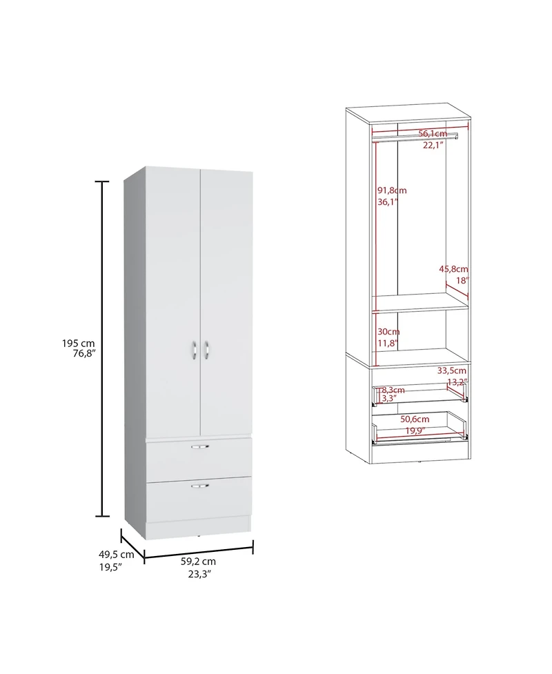 flynama 76 Inch High Armoire Wardrobe Closet with 2 Drawers Double Door Cabinet Shelf and Hanging Rod Bedroom Storage Organizer