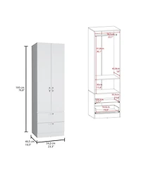 flynama 76 Inch High Armoire Wardrobe Closet with 2 Drawers Double Door Cabinet Shelf and Hanging Rod Bedroom Storage Organizer