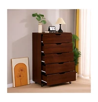 flynama Sturdy 5 Drawer Dresser on Wheels Mobile Storage Cabinet 30.71W 15.75D 44.49H for Bedroom Closet