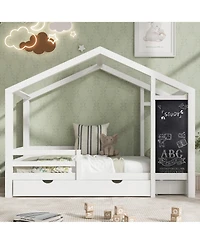 flynama House Bed with 335x16 Inch Blackboard Multiple Drawers and Two Assembly Options
