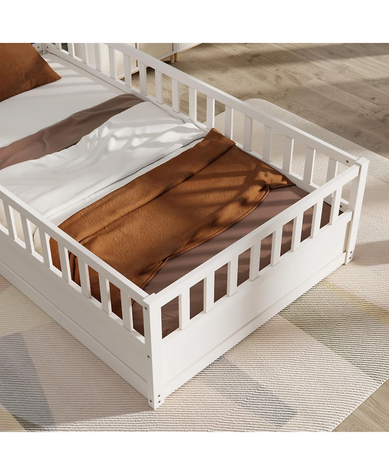 flynama Montessori Wood Floor Bed High Security Barrier Door