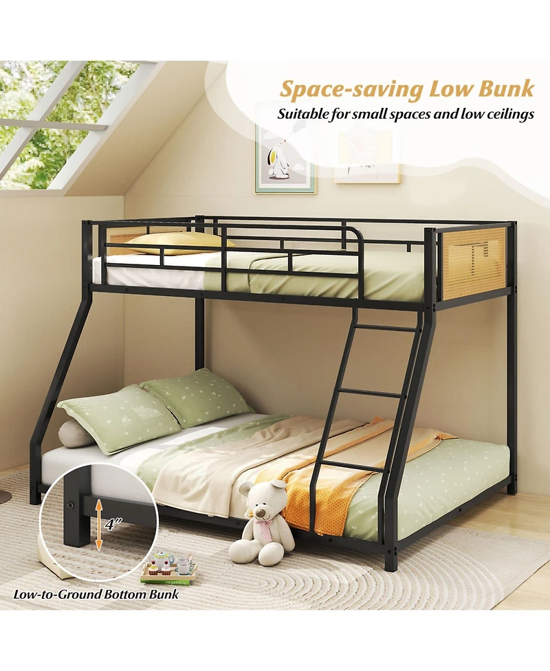Sugift Metal Bunk Bed Twin Over Full with Guardrails and Ramp Ladder