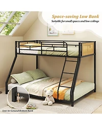 Sugift Metal Bunk Bed Twin Over Full with Guardrails and Ramp Ladder