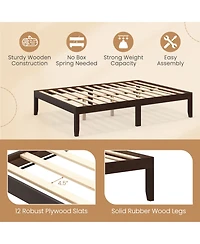 Sugift Full Size Wood Bed Frame with Slats and Rubber Wood Legs