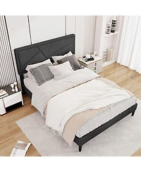 Sugift Upholstered Platform Bed Frame with High Headboard