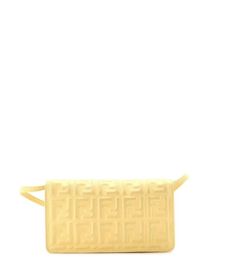 Pre-Owned Fendi Baguette Wallet on Chain Zucca Embossed Leather