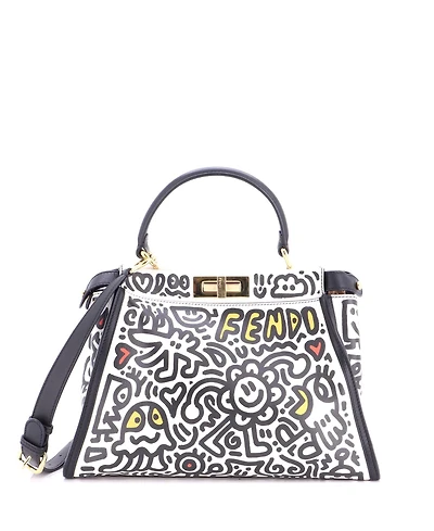 Pre-Owned Fendi Regular x Mr. Doodle Peekaboo Iconic Bag Printed Leather
