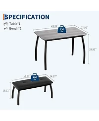 gaomon Dining Table Set for 4, Metal Frame Kitchen, 3Pcs Room Furniture Apartment, Studio, Home, Easy Assembly