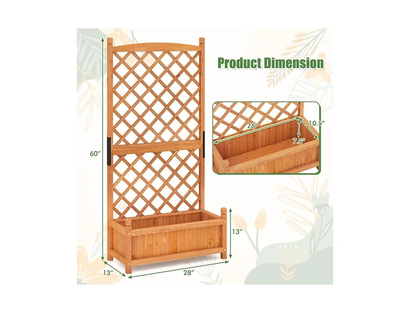 Raised Garden Bed with Diamond Lattice Trellis and Drainage Holes