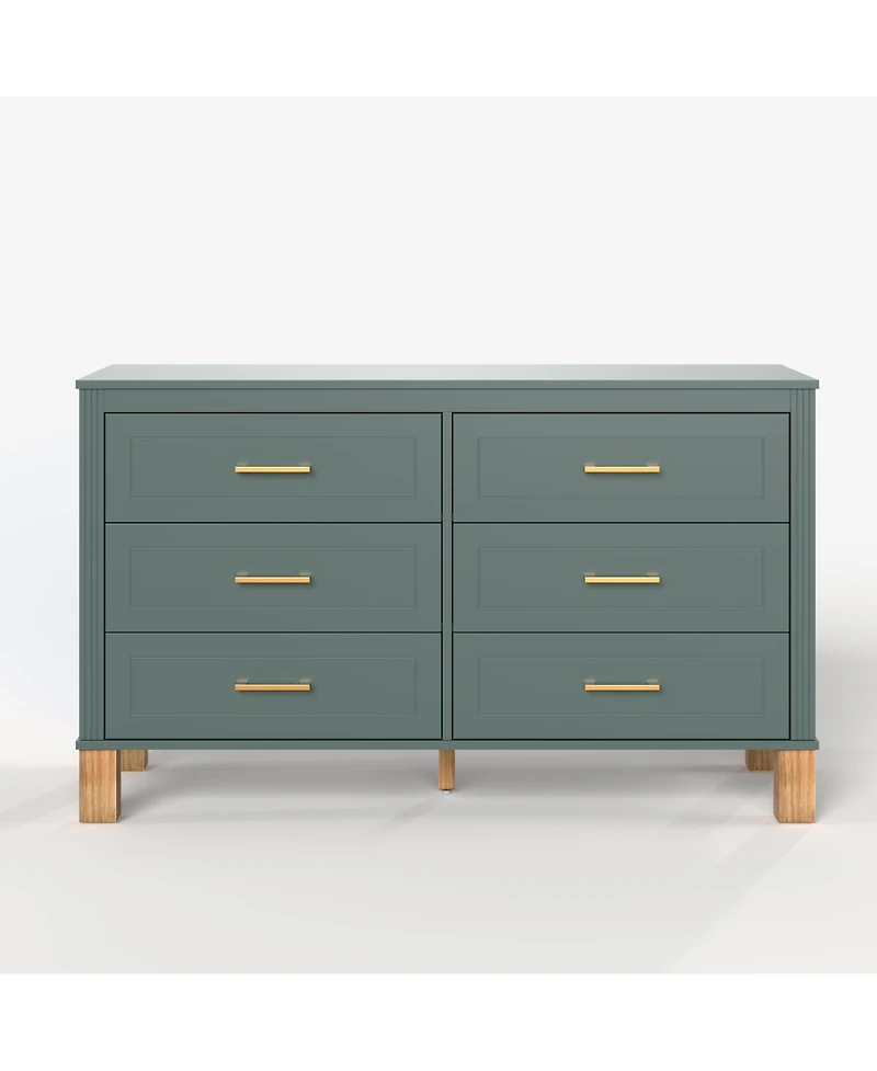 flynama 6 Drawer Double Dresser Modern Mid Century Storage Cabinet and Solid Wood Legs Metal Handles for Bedroom Kids Room Living Room
