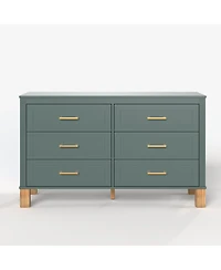 flynama 6 Drawer Double Dresser Modern Mid Century Storage Cabinet and Solid Wood Legs Metal Handles for Bedroom Kids Room Living Room