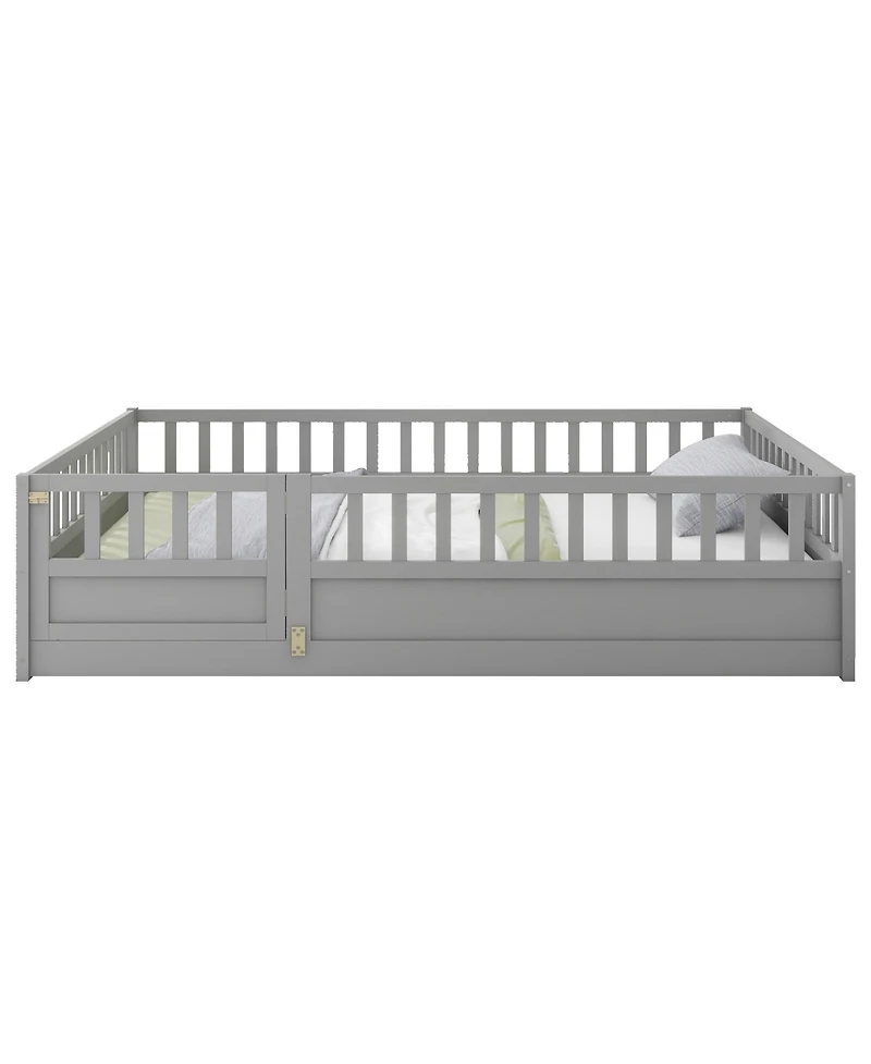 flynama Montessori Wooden Floor Bed With High Security Barrier And Door For Kids Bedroom