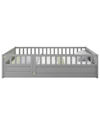 flynama Montessori Wooden Floor Bed With High Security Barrier And Door For Kids Bedroom