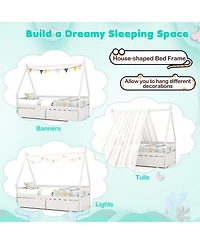 Sugift Twin Size House Bed with Roof Design and Safety Guardrails