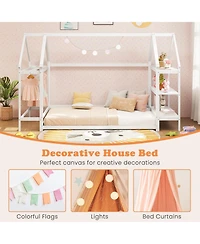 Sugift Twin Montessori Floor House Bed with Detachable Storage Shelves
