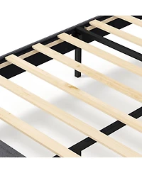 Sugift Velvet Upholstered Platform Bed with Adjustable Headboard