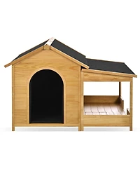 Aostirmotor 60" Large Outdoor Dog Kennel – Insulated Waterproof House with Porch, Asphalt Roof & Elevated Floor, for Medium & Large Dogs