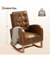 gaomon High Backrest Rocking Chair, Modern Pu Leather Upholstered, Wood Legs, Lounge for Living Room, Bedroom