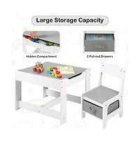 Kinder King 3-in-1 Kids Table with 2 Chairs, Storage and Removable Chalkboard Top