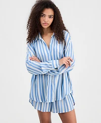 Miken Juniors' Button-Down Striped Crinkle Gauze Cover-Up Shirt, Macy's Exclusive