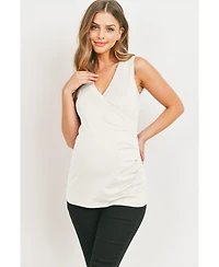 Hello Miz Maternity Sleeveless Ruched V-Neck Wrap Nursing Tank Top