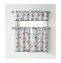 Kate Aurora Multi Rooster Complete 3 Pc Kitchen Curtain Tier and Valance Set