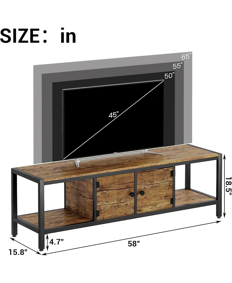 gaomon 58" Tv Stand for up to 65", Entertainment Table with Adjustable Legs, Open Shelves & Doors, Entryway