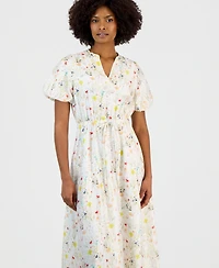 Vince Camuto Women's Split-Neck Puffed-Sleeve Maxi Dress