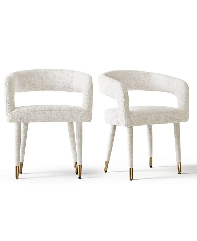 Maison Boucle Chenille Upholstered Dining Armchairs Set of 2 with Curved Back