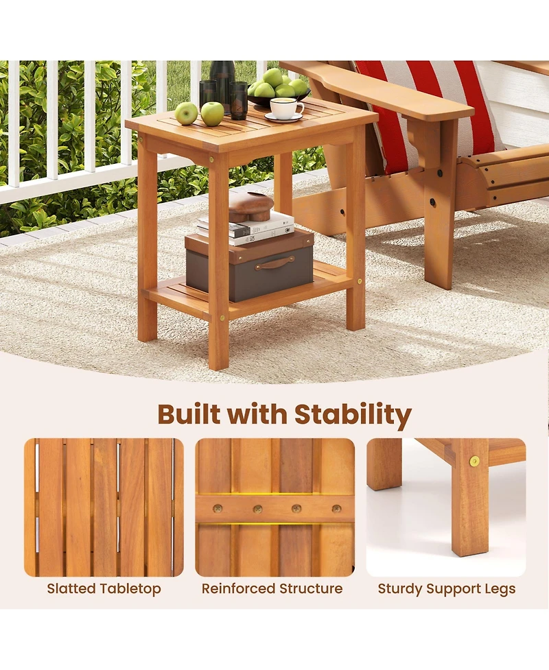Gymax 2PCS Outdoor Acacia Wood Side Table 2-Tier Patio End Table w/ Slatted Tabletop