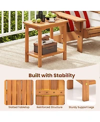 Gymax 2PCS Outdoor Acacia Wood Side Table 2-Tier Patio End Table w/ Slatted Tabletop