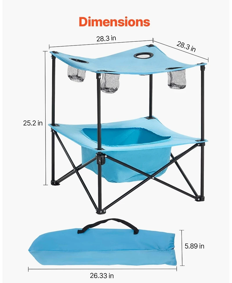 Mecale Folding Camping Table, 600D Waterproof Oxford Top with 4 Cup Holders, Carry Bag