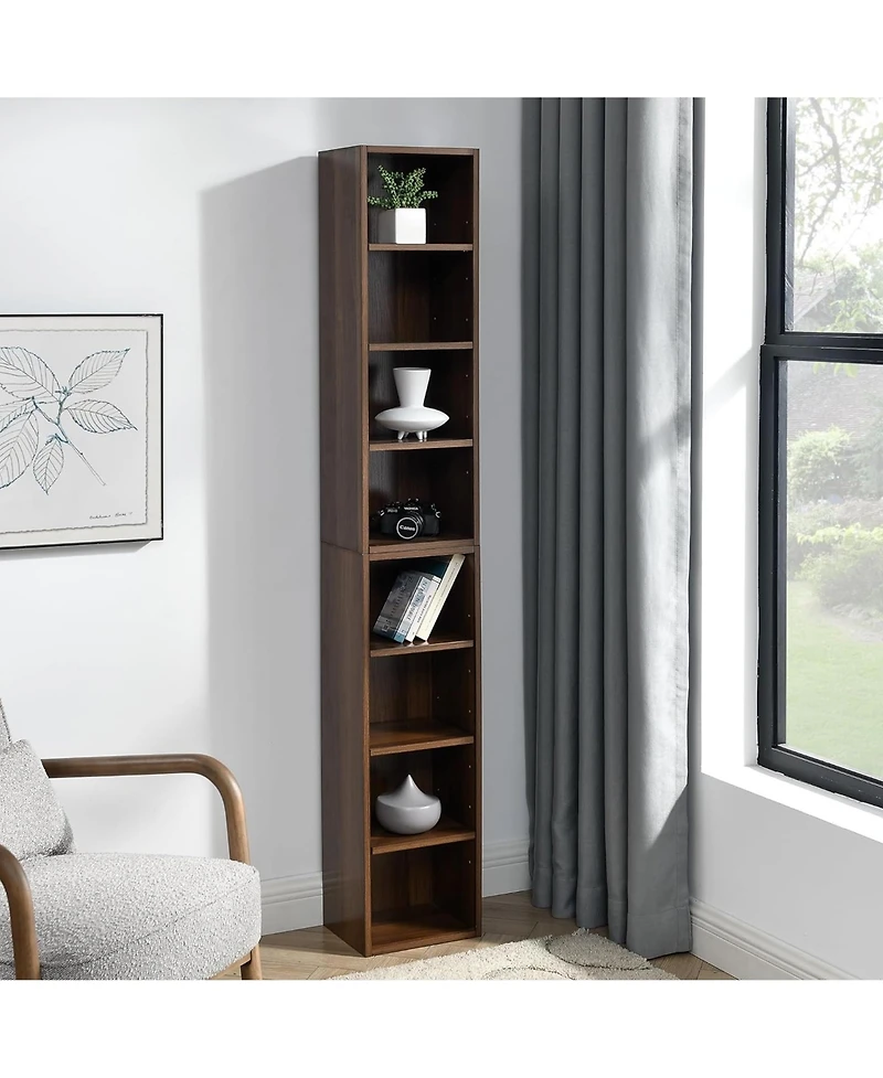 Rainsken 8-Tier Tall Narrow Bookshelf, Slim Storage Cabinet & Display Bookcase with Adjustable Shelves for Living Room