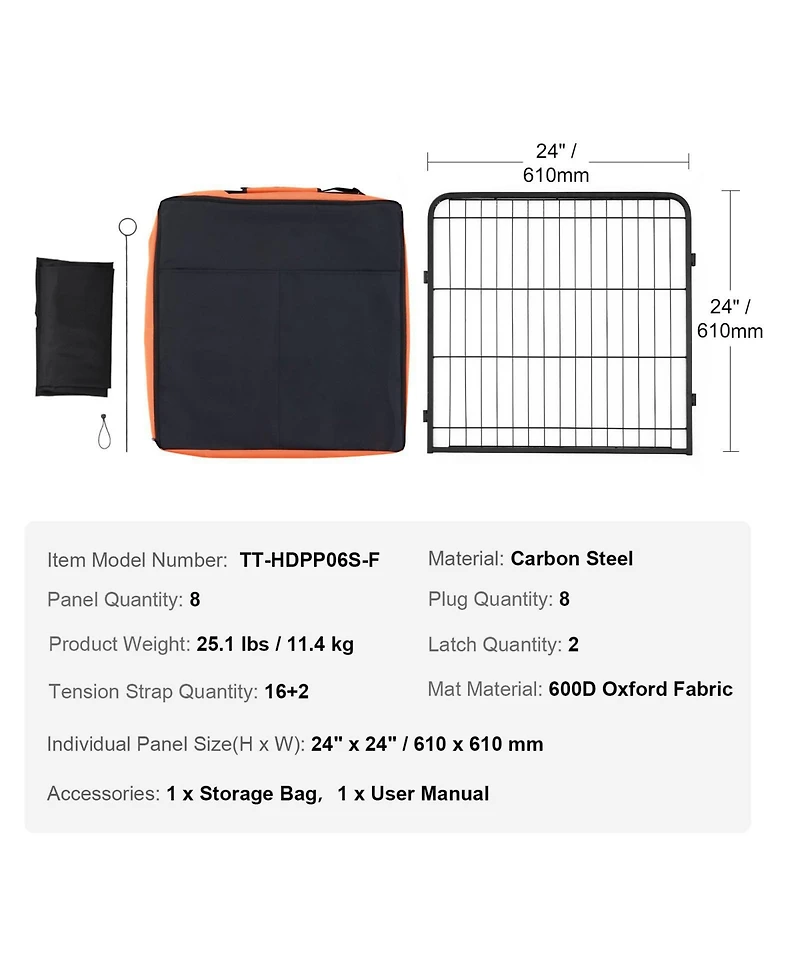 Cozito 8-Panel 24" Foldable Metal Dog Playpen with Door, Bottom Pad and Storage Bag for Indoor Outdoor Use