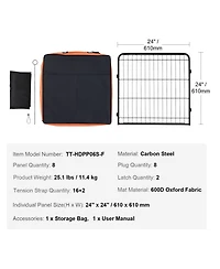 Cozito 8-Panel 24" Foldable Metal Dog Playpen with Door, Bottom Pad and Storage Bag for Indoor Outdoor Use