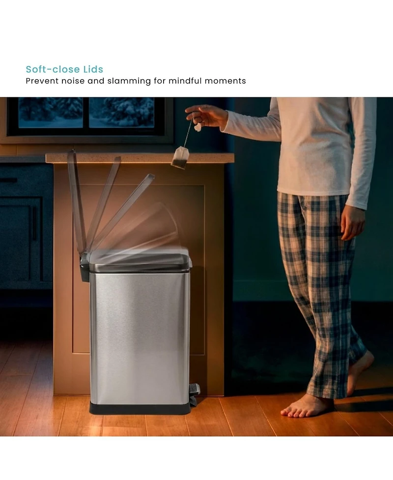 Home Zone Living 11 Gallon Kitchen Trash Can with Soft-Close Lid and Slim Stainless Steel Design
