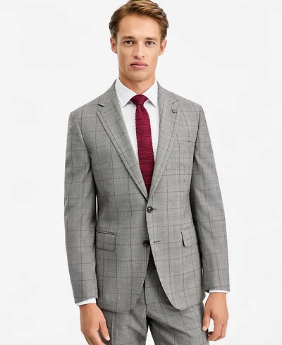 Ted by Baker Men's Modern-Fit Gray & Wine Plaid Suit Separate Jacket