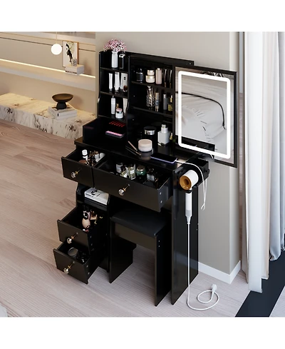 Flynama Small Size Drawer Desktop Vanity Table with Mirror Included for Home Beauty Routine