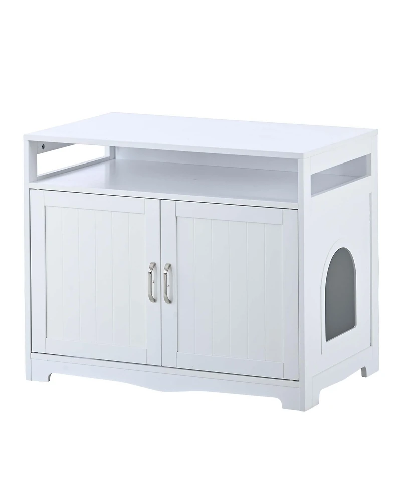 Aostirmotor Cat Litter Box Enclosure with Hidden Plug – 2-Door Wooden Bench & Side Table