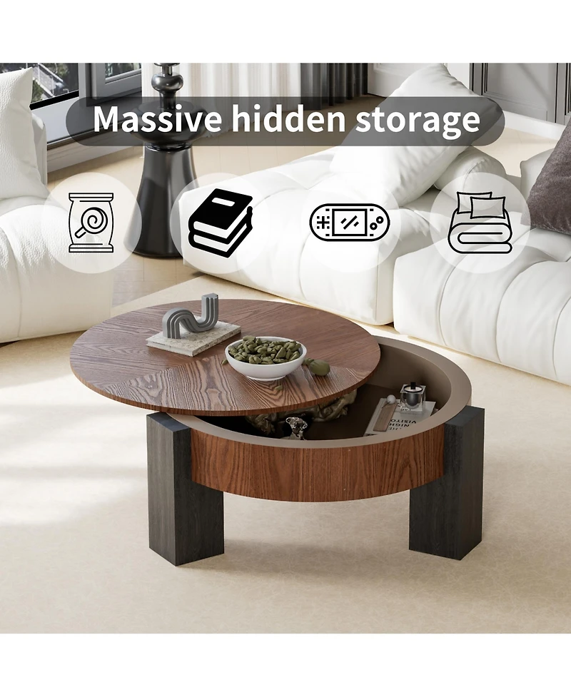 Rainsken Round Coffee Table with Hidden Storage
