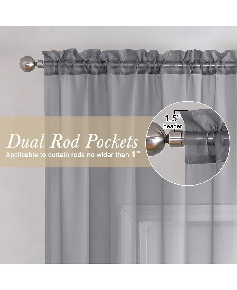 Kate Aurora 2 Piece For Extra Long Windows Rod Pocket Gray Rod Pocket Sheer Curtain Panels
