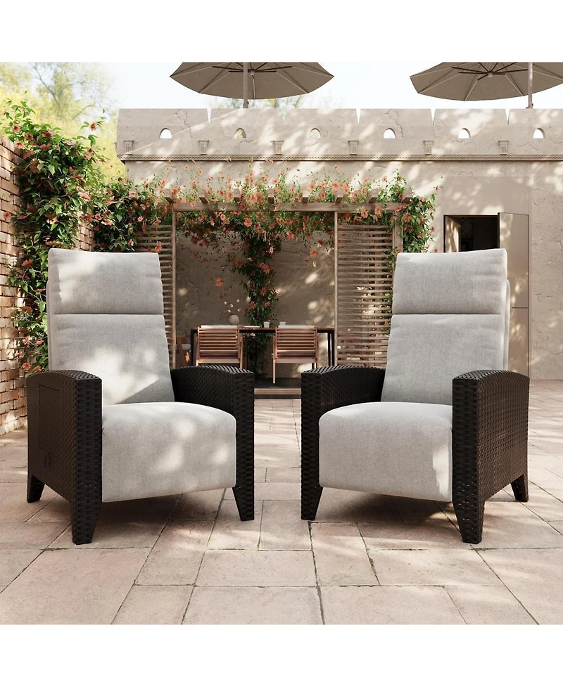 gaomon Wicker Recling Patio Chair with Independent Adjustable Back and Footrest Air Pump Lay Flat Reclining Outdoor Recliner