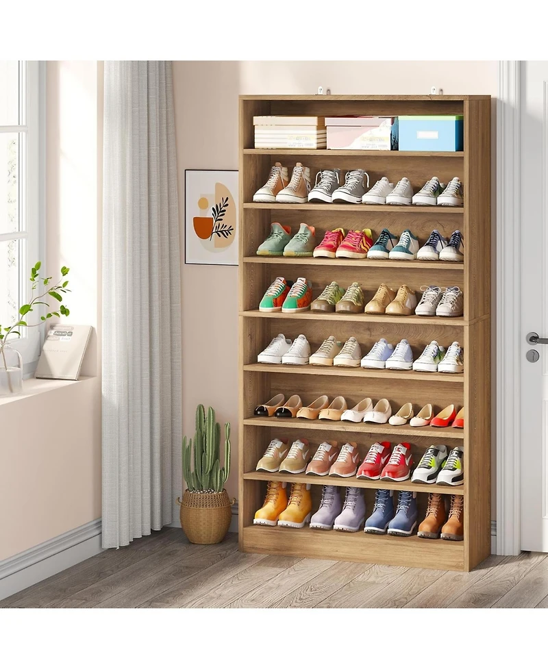 Tribesigns Tall Shoe Cabinet, 9 Tiers 40-45 Pairs Wood Freestanding Shoe Storage Cabinet