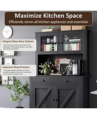 gaomon Kitchen Cabinet with Microwave Stand & Drawers, Large Storage Hutch Adjustable Shelves, Freestanding Coffee Bar Station for