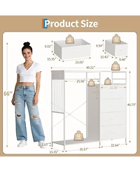 gaomon Dresser with Hanging Rack, Reversible 6 Drawers Led Lights & Charging Station, Fabric Closet Dressers Chest of