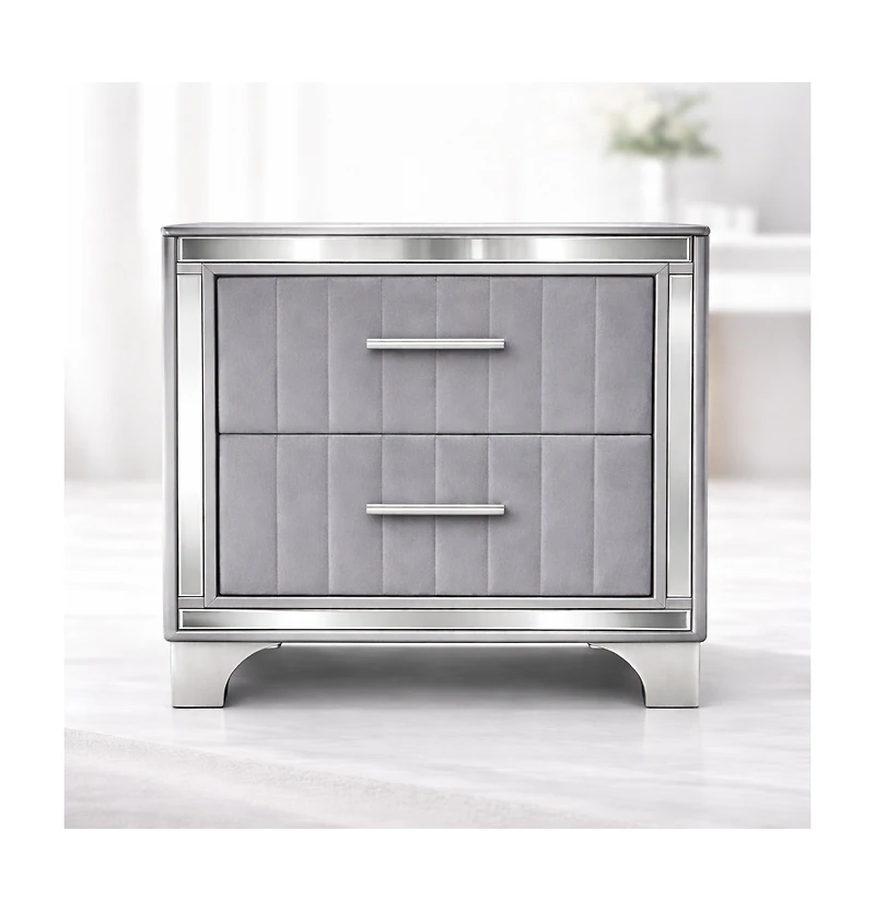 Flynama Luxurious Contemporary Nightstand with Storage Space Glass Top Bedroom Storage Furniture