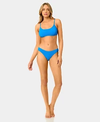 California Waves Women's Solid Popcorn Scrunch Scoop Neck Swim Bikini Top