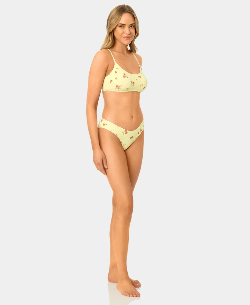 California Waves Women's Solid Popcorn Scrunch Scoop Neck Swim Bikini Top