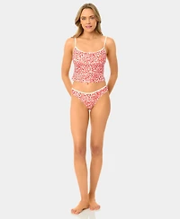 California Waves Women's Garden Ditsy Wide Rib Tankini Top