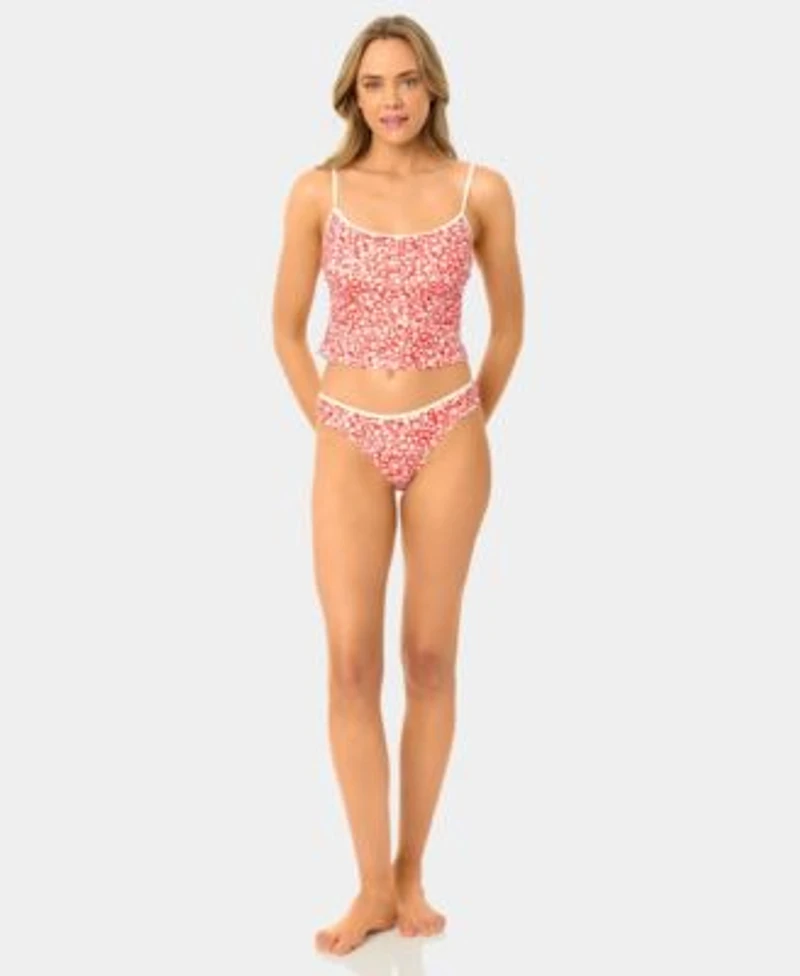 California Waves Womens Garden Ditsy Wide Rib Tankini Top High Leg Swim Bottoms